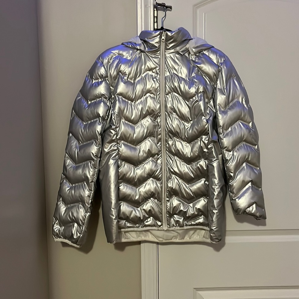 silver puffer coat